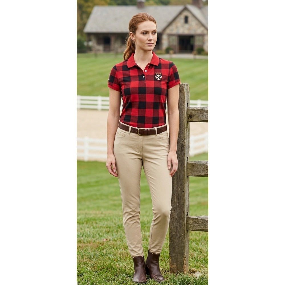 USPA Buffalo Plaid Polo Women's Large Red Black Check Preppy Dark Academia